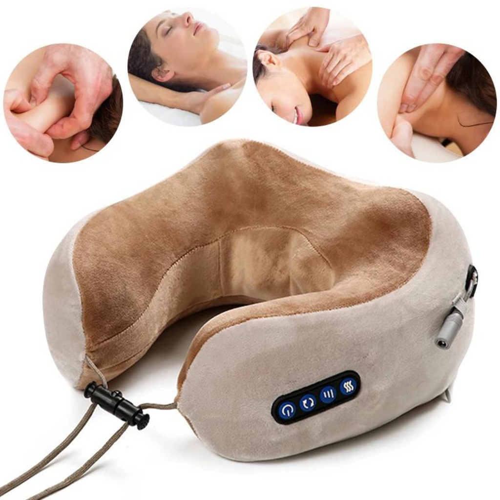 Neck Massager & Travel Pillow - U-Shaped Neck Pillow & Electric Massager  for Muscle, Shoulder, Cervical Pain Stress Relief - Memory Foam Massage  Pillow for Home, Office, Airplane,Car 